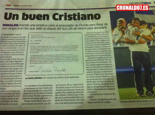 La carta de Cristiano Ronaldo