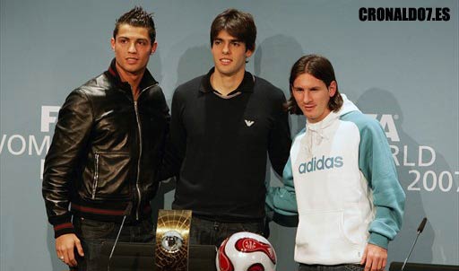 Cristiano Ronaldo, Kaka y Messi en el Fifa World Player