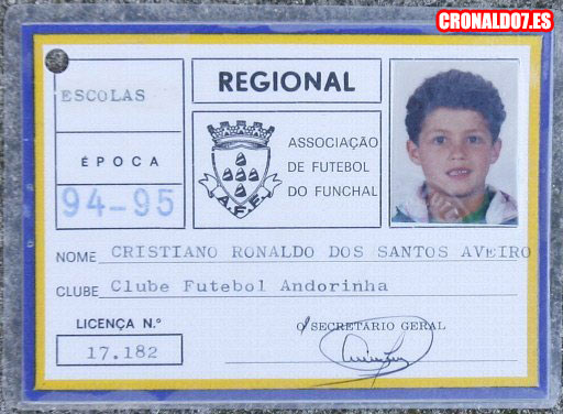 Carnet de Cristiano Ronaldo cuando jugaba en el Andorinha